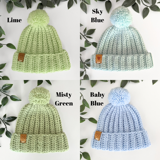 Pastel Baby Beanie (3 sizes, 12 colours)