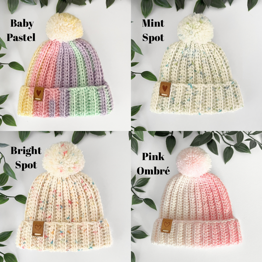 Pastel Baby Beanie (3 sizes, 12 colours)